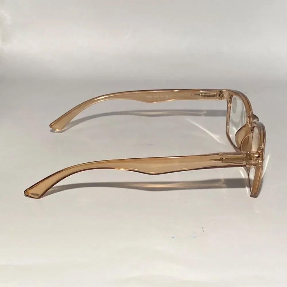 1436 Helen 2.5 Reading Glasses Thin Rectanle Bluelight Filter Tan Frames NWT